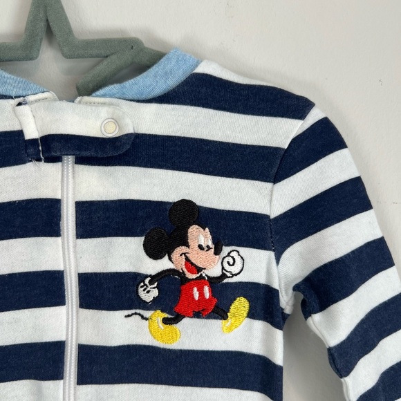 Disney Baby Mickey Mouse Navy Blue and White Striped Footies One Piece 0-3M - Picture 2 of 4